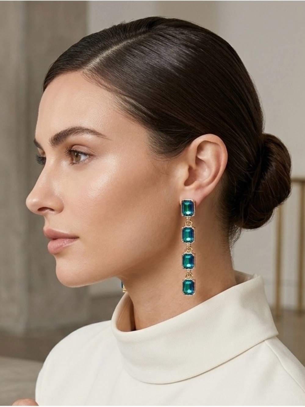 NWT White House Black Market Emerald Blue Crystal Drop Earrings